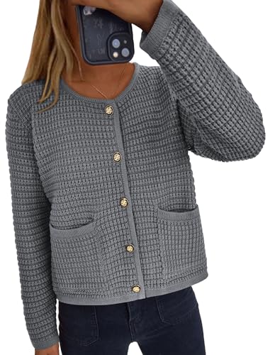 PRETTYGARDEN Women Knit Cardigan Sweaters Fall Fashion Long Sleeve Open Front Button Down Trendy Casual Jacket Winter Clothes