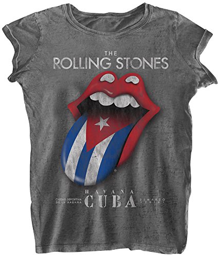 Rolling Stones The Havana Cuba (Burn out) Camiseta, Gris (Grey Grey), 36 (Talla del Fabricante: Small) para Mujer