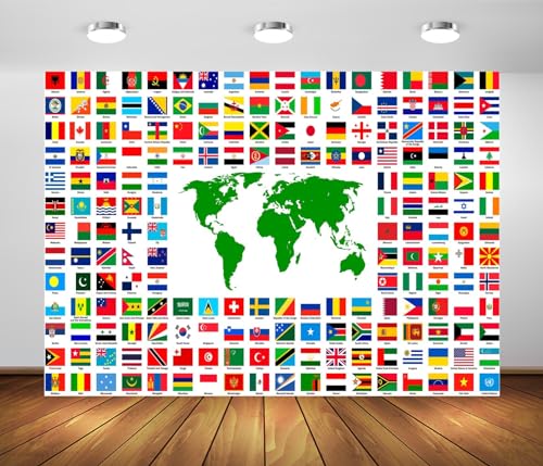 BELECO 15X8ft Fabric World Flags Backdrop World Map International Flag Country Flags Background for Themed Party Decorations Home Decor Photo Booth Studio Props