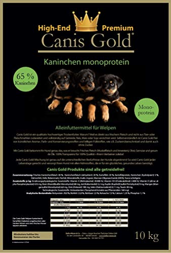 Canis Gold 5 kg Welpen | Junior Kaninchen & Kartoffel | 65% Fleisch | Monoprotein Trockenfutter für alle Hunde Rassen