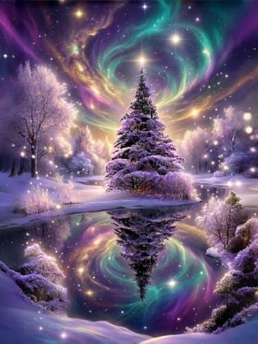 Image of Tree Stamped Cross Stitch Kits - Starry Night Needlepoint Counted Cross Stitch Kits for Beginners Adults Patterns Crossstitching Dimensions Embroidery Kits Arts and Crafts