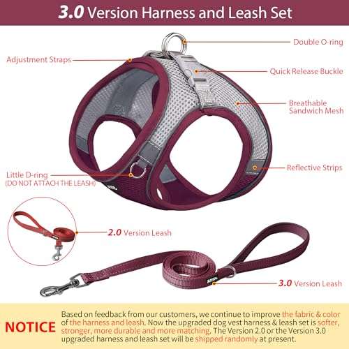 Image of AIITLE Escape Proof Dog Harness - Xmas Step in Adjustable Dog Harness No Choke Over with Breathable Mesh and Quick-Release Buckle - Outdoor Walking, Training for Medium Dogs Burgundy XL