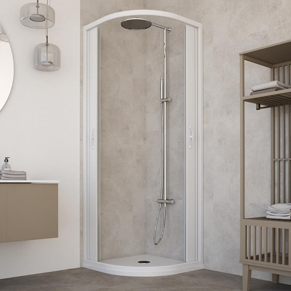 HDcasa Roxana Duschkabine Halbrund 90x90 Cm - Aus PVC, Reduzierbar Auf 80x80 Cm, Mittlere Öffnung