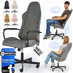 SITZGOLD S ONE Gaming Stuhl Grau – Gamingstuhl [ergonomisch & bequem] – Gamerstuhl mit maximaler Bewegungsfreiheit – Schreibtischstuhl Gamer Stuhl Gaming Sessel PC Stuhl Gaming Chair Computerstuhl…