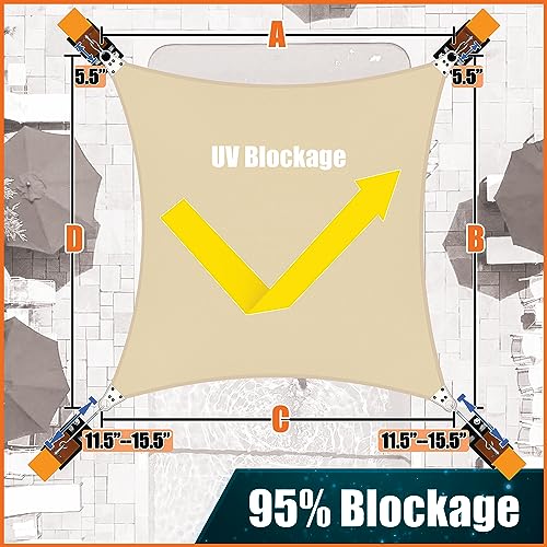 Amgo 24' x 24' Beige Rectangle Super Ring Sun Shade Sail UPF50+ AGSRR Canopy Awning Shades for Patio, Commercial Standard, 260 GSM Heavy Duty, 98% UV Blockage, 5 Years Warranty (We Customize) - Image 2