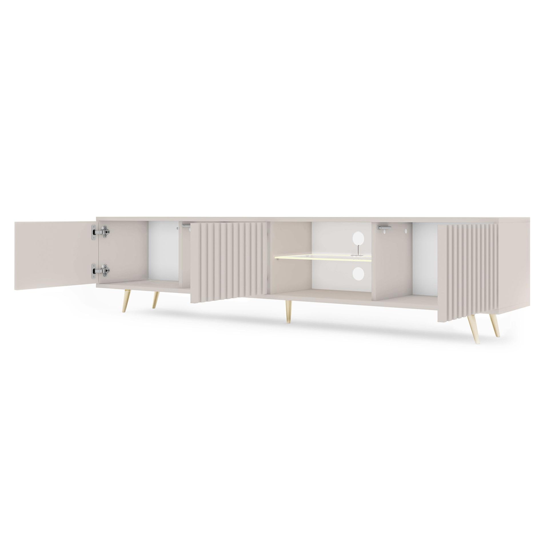 Selsey Mobile TV Mobile Porta TV Con Piedini Dorati 175 cm A Doghe Beige Grigio Bello