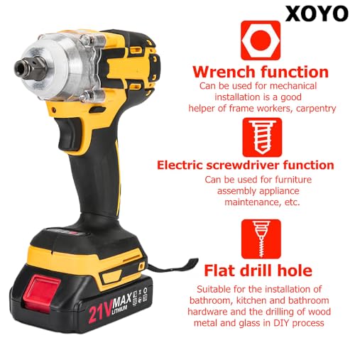 Image of XOYO Cordless Impact Wrench X-Series 21V | 2in1 Interface both NUT /SCREW Driving Head | 2x21V Batteries | Max Torque 380Nm (206ft-lbs) | 2 Speed | Brushless Motor | FREE Screw Bits