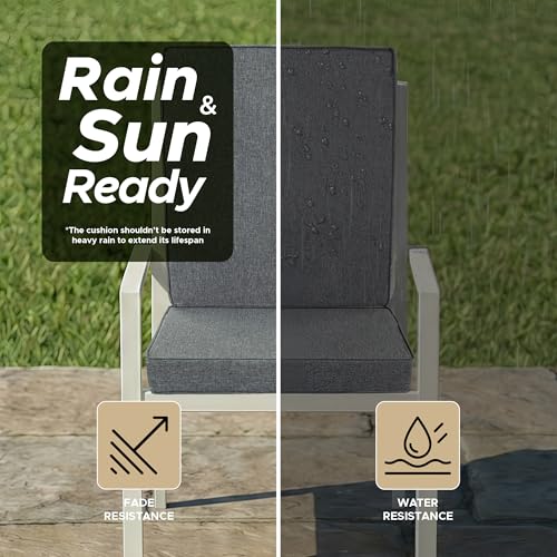 Image of Outdoor Chair Cushions, Water-Resistant & Fade-Resistant, Patio Furniture Lawn Dining Chair Seat Replacement with Mid Back, Ties Zipper, Removable Cover, 18 x 16.5 Inch, Set of 4, Dark Grey