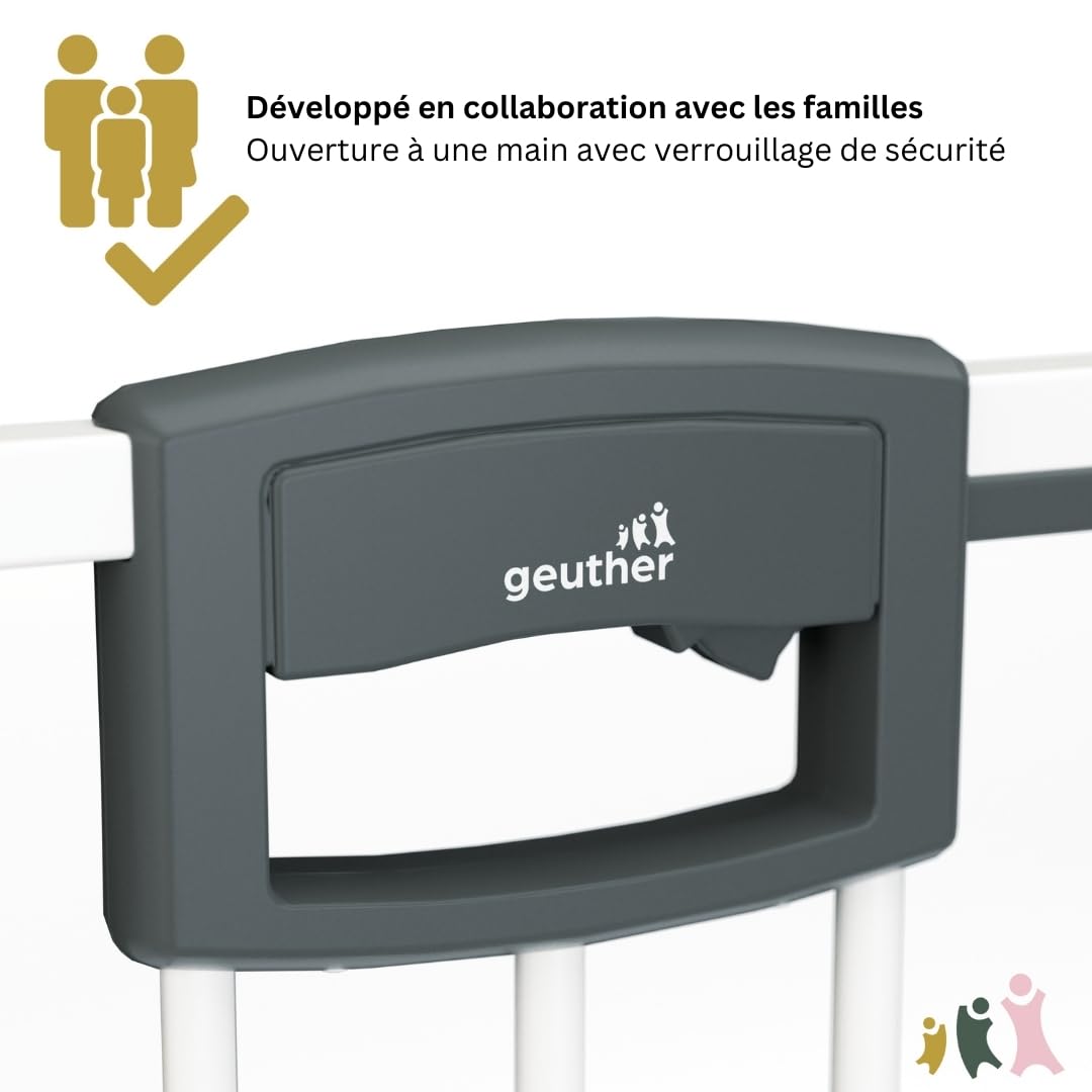 Geuther 4792+ Easylock Plus taille: 80,5 cm - 88,5 cm protège-porte protège-porte certifié TÜV/GS protège-escalier sans perçage ouverture dans deux directions Blanc