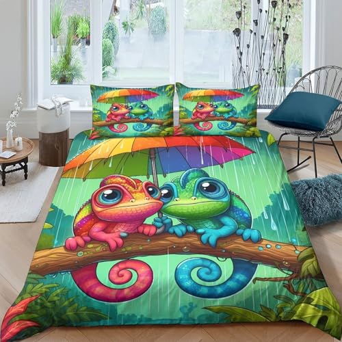 Housse de couette caméléon 140x200 parure lit 3D microfbre