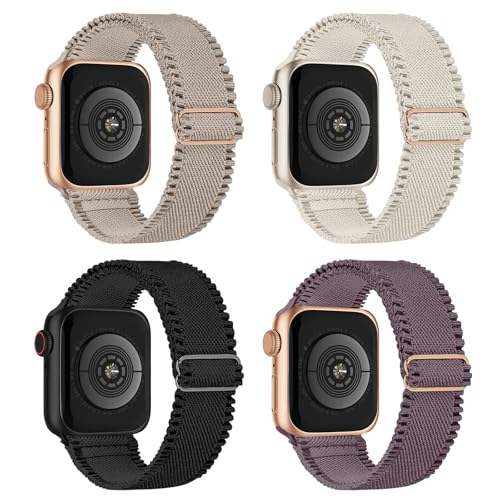 Image of 4 Pack Stretchy Solo Loop Compatible with Apple Watch Bands 38mm 40mm 41mm 42mm 44mm 45mm 46mm 49mm Women Men, Sport Nylon Elastic Straps Wristbands for iWatch Series 11 10 9 8 7 6 5 4 11 Ultra /SE 3 2