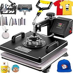 Maquina Para Bordar Camisetas VEVOR 8 en 1 Máquina de Prensa de Calor Transferencia Digital Máquina de Sublimación 38 x 38 cm, Prensadora de Calor para Camiseta Taza Sombrero Gorra con Placa Ajustable Multifuncional Color Negro