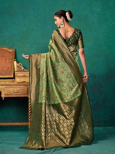 Image of EthnicJunction Women's Silk Blend floral Woven Saree With Blouse Piece | Wedding Saree
