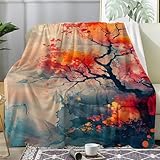 PNHCL Kuscheldecke Flauschig Decke BOstereige Herbstlaub Japanischer Stil - Baldachin Zimmer Deko Fleecedecke - Cozy Furry Flanell Wohndecke Perfekt als Sofadecke oder Tagesdecke 200x200 B6
