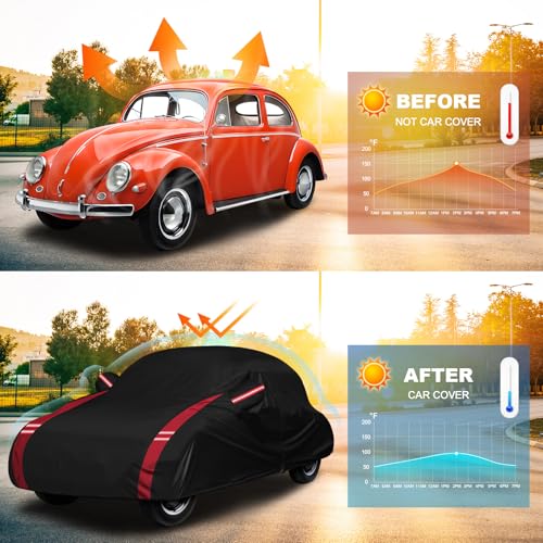 Image of QUNSUNUS 6 Layer Car Cover for Volkswagen Beetle Bug 2 Door 1960-1980 Waterproof All Weather 210D Windproof for VW Beetle Bug Car Cover Hail Protection with Zipper