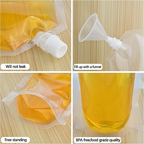 Wobe 9pcs Plastic Liquor Pouch Drinks Flasks, Concealable Drinking Flasks Cruise Bag Kit 230 ml 420 ml 1000 ml with Funnel Clear Foldable Undetectable Water Bottle for Spirits Booze Alcoho - Thumbnail 3