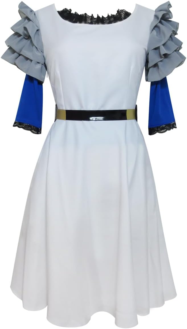 Women's Ruffle Sleeve White Dress with Blue Shirt Costume