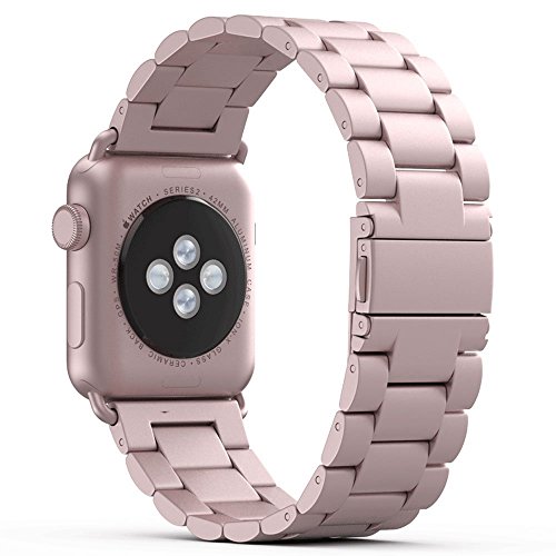 PUGO TOP Strap Compatible for Apple Watch Series 5/4/3/2/1,Solid Stainless Steel Metal Unique Polishing Process Business Replacement Band with Durable Folding Clasp for Apple Watch 38mm Rose Gold