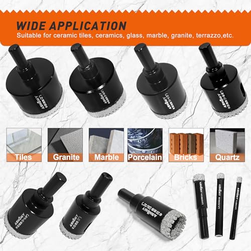 Asnomy AS0153-10P 10Pcs Diamond Hole Saw Set, 1/4"-2"Inch Serrated Brazing Tile Hole Saw Diamond Core Drill Bits Set thumb #7