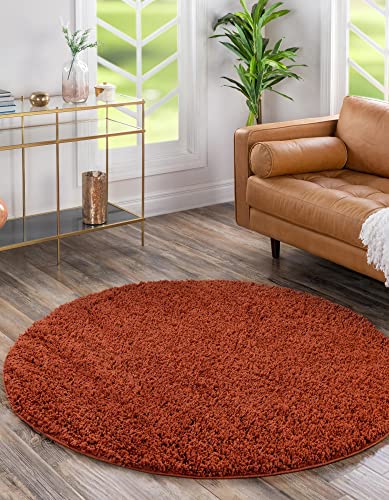 Rugs.com - Über Cozy Solid Shag Collection Rug – 5 Ft Round Terracotta Shag Rug Perfect for Kitchens, Dining Rooms