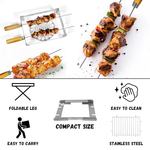 Image of Small Barbeque Grill Stand For Gas Stove | Barbeque Grill Set For Home | Foldable Chota Tandoor with 2 Skewers & 1 Gas Grill | Free Standing