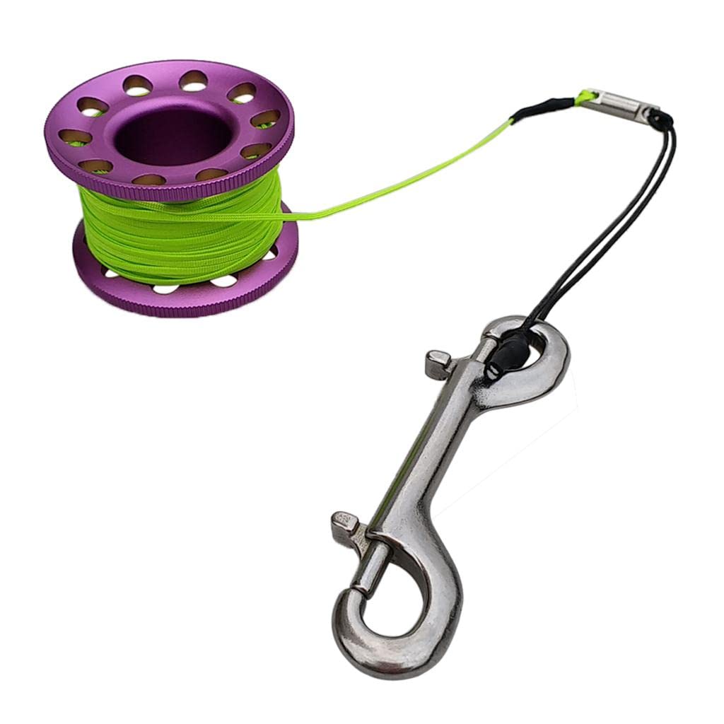 Finger Reel Scuba Diving Spool with Stainless Double Ended Clips 15m Purple