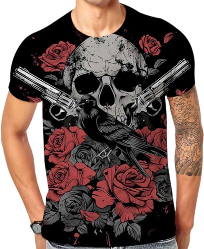 Cndiyike Men's 3D Bone Bird Tees Short Sleeve Graphic Design Crewneck T-Shirt for Men (Bone Bird Tees-L)