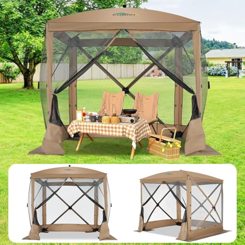 Image of COBIZI 6x6 FT Pop up Gazebo Tent, Waterproof Instant Screen with Mosquito Netting, Portable Outdoor Small Screen Tents Sun Shelter, carpas para Patio for Outdoor Camping, Backyard and Garden, Khaki