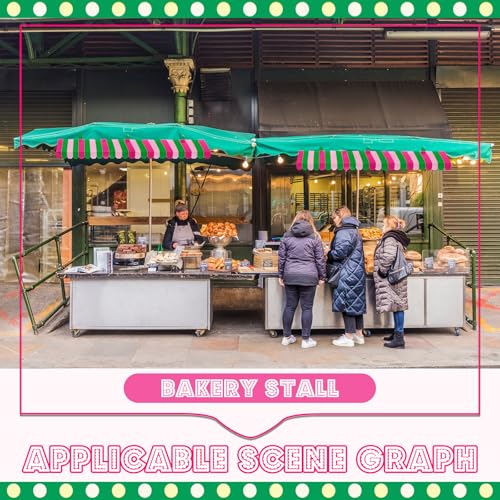 Image of Boao 4 Pcs 3D Cardboard Awning Decor,Red Pink and Green,Striped Style | Paper Awning, Circus Carnival Theme, For Bulletin Board, Lemonade Stand, Bakery & Ice Cream Truck, Wall Window Backdrop