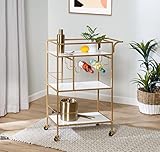 Honey-Can-Do Honey Can Do 3-Tier Rolling Bar & Serving Cart With Handles, Gold & White CRT-09860 Gold
