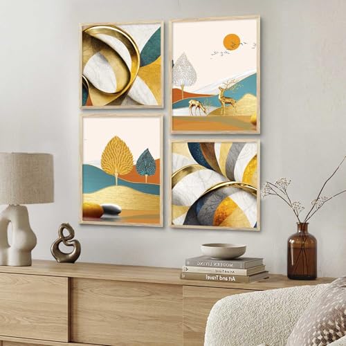 Image of kotart Aesthetic Modern Wall Decor Paintings with Frame for Home Decoration - Painting for Living Room Bedroom - Painting for Wall Decoration Set of 4 (Art 8, Big (13x17 or 13x13 inch))