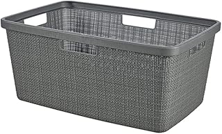 CURVER Jute 46L Laundry Basket - Clean and Dirty Laundry Bin - Ergonomic Handles - Basket for Bathroom or Laundry Room - 70% Recycled - 59.4 x 39.4 x 25.7 cm - Grey
