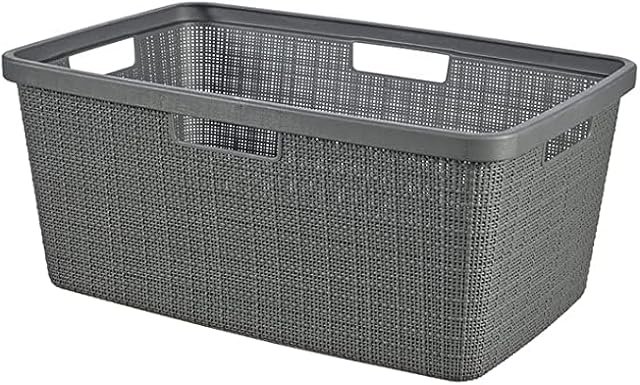 CURVER Jute 46L Laundry Basket - Clean and Dirty Laundry Bin - Ergonomic Handles - Basket for Bathroom or Laundry Room - 70% Recycled - 59.4 x 39.4 x 25.7 cm - Grey
