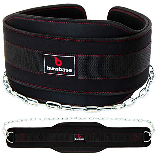 Burnbase Premium Dip Belt 36 Inch Heavy Duty Steel Chain, Strong Double Stitching, Extra Wide Comfort Fit - Boost Gains with Weighted Dips & Pull Ups for Top Weightlifting & Bodybuilding Workouts
