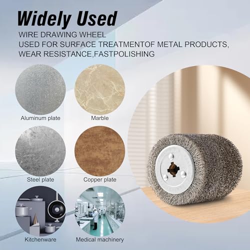 Image of 4.7 inch x 4 inch Stainless Steel Wire Drawing Wheel, Wire Brush Drum Surface Conditioning Tool, Metal Polishing Wheel for Metal Surface Polishing Grinding Removing Rust-3 /4 Quad Keyway