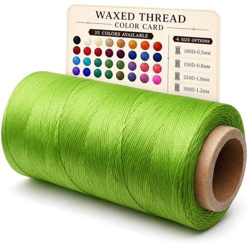 Flat Waxed Thread 0.8mm, 300 yd, Bright Green, Leather Sewing