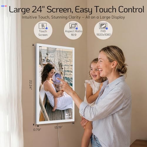 Image of NexFoto 24 Inch Large Digital Picture Frame Touchscreen, WiFi Electronic Photo Frame 64GB, Add Photos from Google Photos, Videos via App /USB, Gifts for Christmas /Mom /Grandparents, White