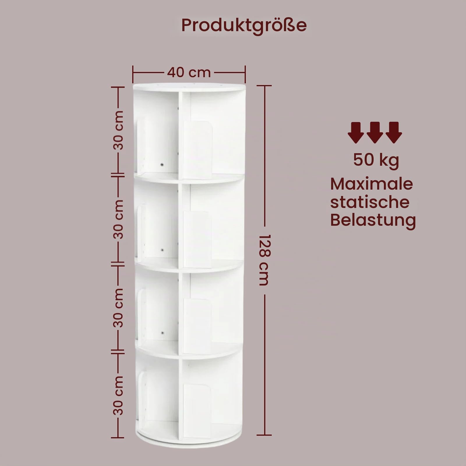 Drehbares Bücherregal Kinder, 360° Drehbar, 4 Ebenen, Spielzeugregal, Kinder Regal geeignet für Kinderzimmer, Arbeitszimmer, Wohnzimmer, Rund, Weiß