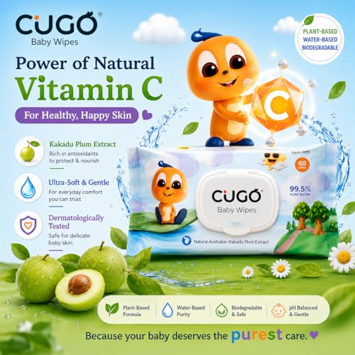 Image of Baby Wipes, Gentle on Sensitive Skin, Plant-Based Fabric, 99.5% Water-Based, Natural Australian Kakadu Plum Infused, Dermatologically Tested, Newborn Safe, Biodegradable | Pack of 4