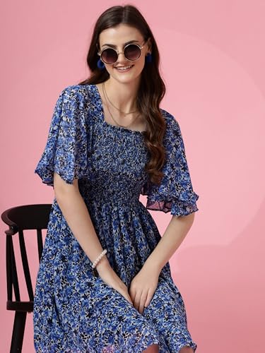 Image of Sheetal Associates Women's Fit and Flare Polka Print Georgette Flared Sleeve Casual Dress