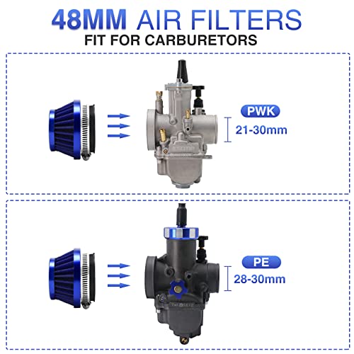 Image of 2PCS Motorcycle 48MM Air Intake Filter Universal Carburetor Air Filter Cleaner for Dirt Pit ATV SSR TTR Bike Breather Filter Fit for Many Different Carburetors (Blue 48MM)