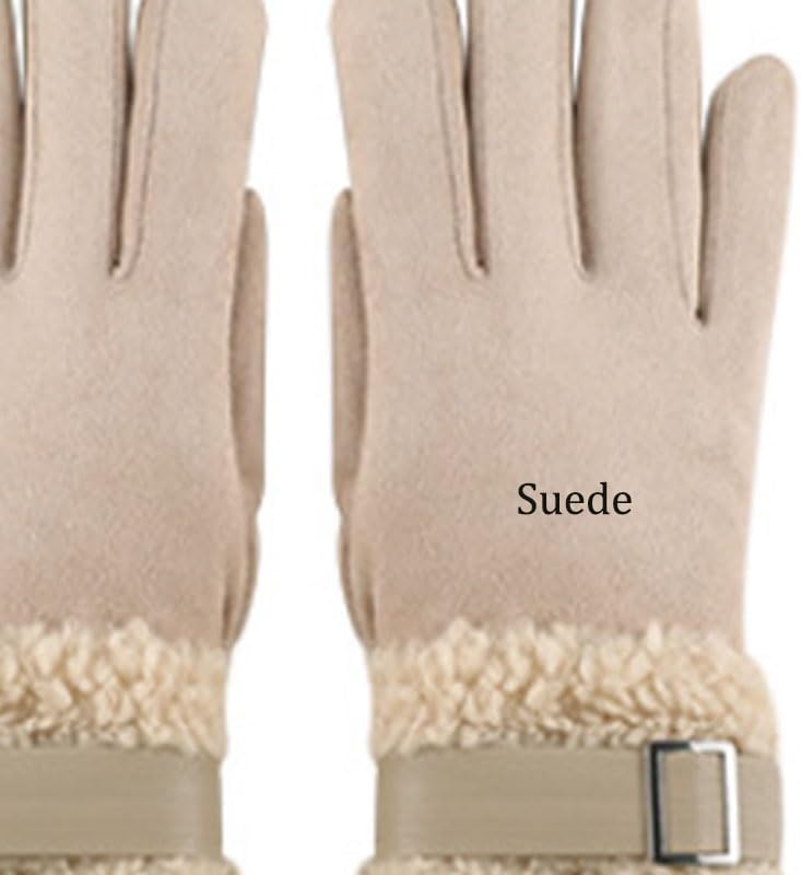 Winter Fleece Thickened Warm GlovesWomen Made of Suede for Outdoor Windproof