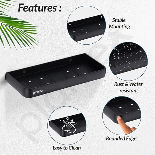 Image of Plantex Self Adhesive Aluminium Double Soap Holder for Bathroom /Dual Soap Case /Soap Stand /Bathroom Accessories - Pack of 1 (1503, Black)