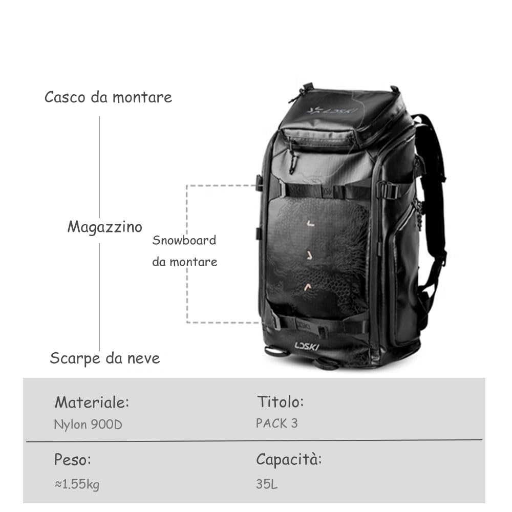 Borsa Da Sci Uomo Nero All'aperto Classico Antineve Borsa | scarpe da neve snowboard sacchetti da neve specchieri da neve grande capacità