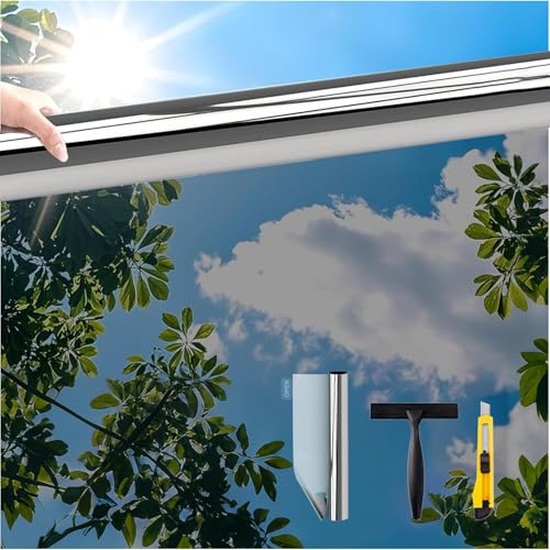 Gutsurge Hitzeschutzfolie Fenster Sonnenschutzfolie Fenster innen oder außen Fensterfolie Sonnenschutz UV Folie Fenster Hitzeschutz Spiegelfolie Fenster Sichtschutz Rückstandslose Silber