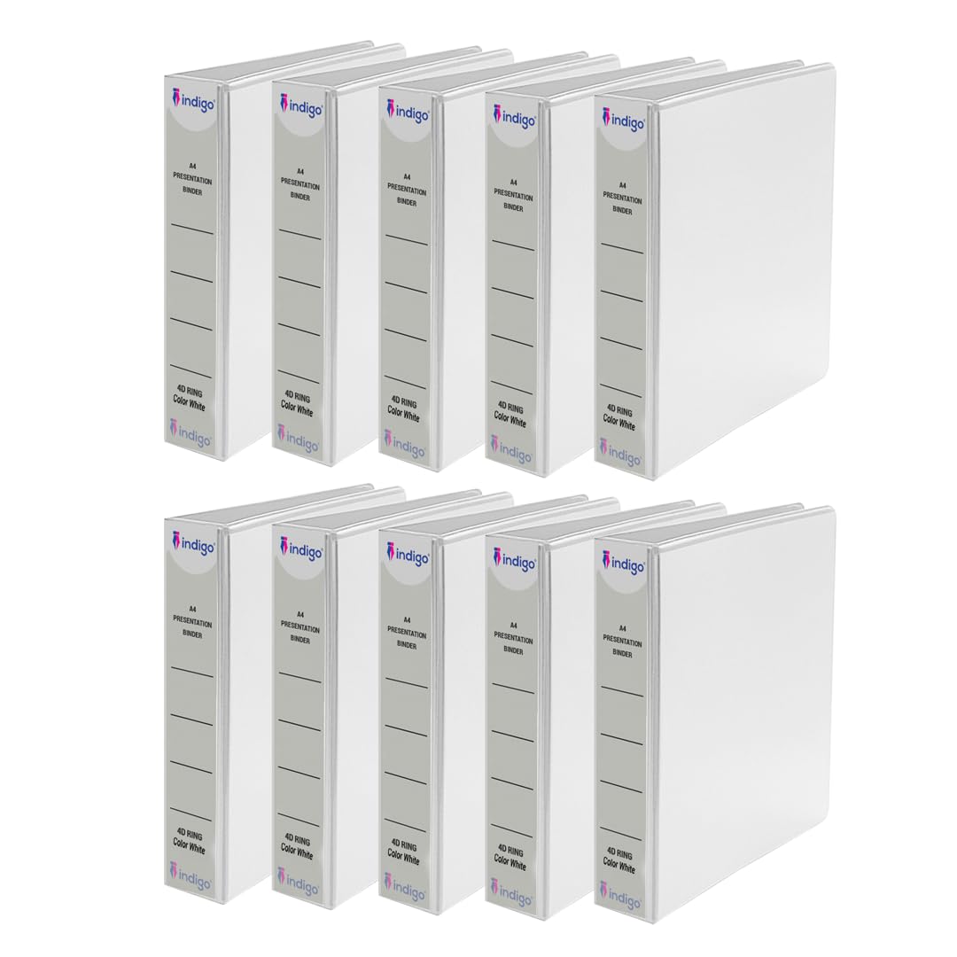 indigo Office Presentation A4 25mm PVC 4D Ring Binder (White, Pack of 10)
