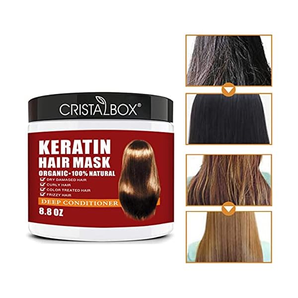 CRISTALBOX Keratin Hair Mask,Deep Repair Damage Hair Root, 250ml Hair Mask for Dry Damaged Hair,Hair Treatment Mask Keratin Hair & Scalp Treatment,Natural Deep Conditioner Hydrating Hair Masque