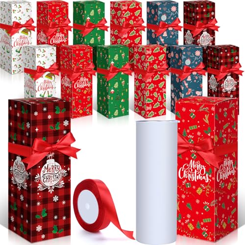 Windyun 36 Pcs Christmas Tumbler Gift Box with Ribbon for