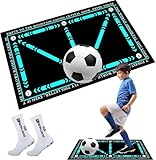 FUßballmatte Trainingsmatte,60x90 cm Fußball Trainingsmattem mit Socken Set Rutschfeste Schritt Trainingsmatte,Stoßdämpfende Fussball Matte,Fußballübungsausrüstung für Jugendliche