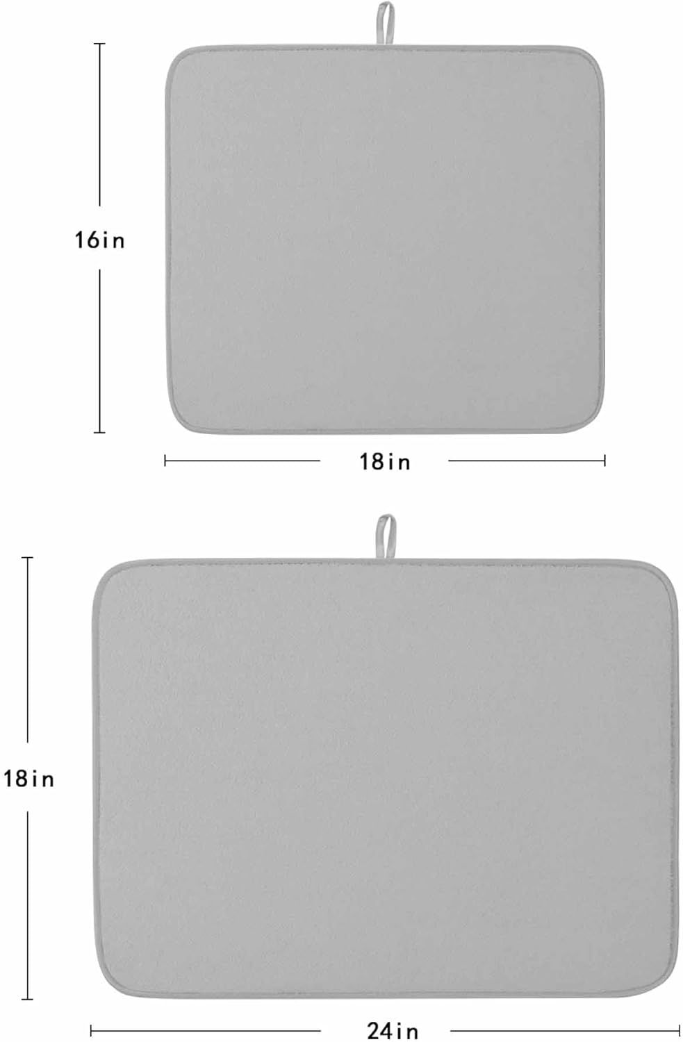 Dish Drying Mat for Kitchen Counter Solid Color Grey Highly Absorbent Dish Drainer 18 x 24 Inches Dish Drying Pad for Kitchen Counter, Sink, Draining Racks 2PCS